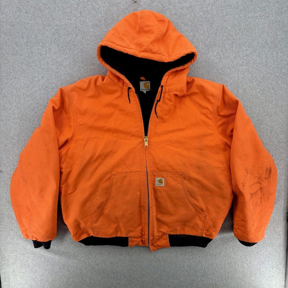 Carhartt J140 BLZ Orange Hooded 125 Years Quilt Lined Active Work Jacket XL